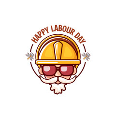 Happy labour day vector logo, label or stamp with funky worker on white background. vector happy labor day background or banner with man. workers may day poster