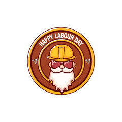 Happy labour day vector logo, label or stamp with funky worker on white background. vector happy labor day background or banner with man. workers may day poster