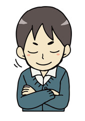 腕を組み頷く男子学生のバストアップ