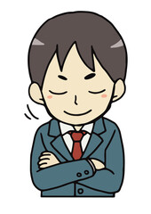 Obraz premium 腕を組み頷く男子学生のバストアップ