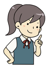 指を立ててアドバイスする女子学生のバストアップ
