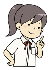 指を立ててアドバイスする女子学生のバストアップ
