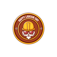 Happy labour day vector logo, label or stamp with funky worker on white background. vector happy labor day background or banner with man. workers may day poster