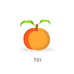 Single peach fruit isolated on white background