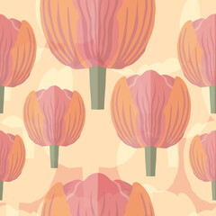 Seamless pattern with a varietal pastel pink tulip