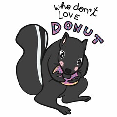 Squirrel eating donut, who don't love donut cartoon vector illustration