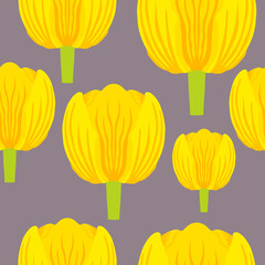 Seamless pattern with a vibrant yellow tulip