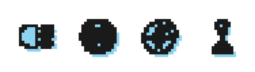 Set line Car brake disk with caliper, High beam, Steering wheel and Gear shifter icon. Vector