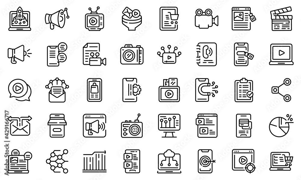 Wall mural Social media marketing icons set. Outline set of social media marketing vector icons for web design isolated on white background - Wall murals