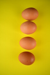 brown fresh round egg on bright yellow background