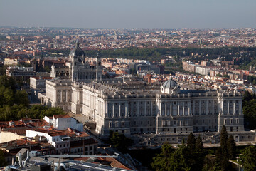Palacio real de Madrid aerial view. España