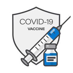Vaccine Icon. Medical vial for injection and syringe  isolated on background. Concept for Medicine, COVID-19 Vaccination. Vector Illustration.