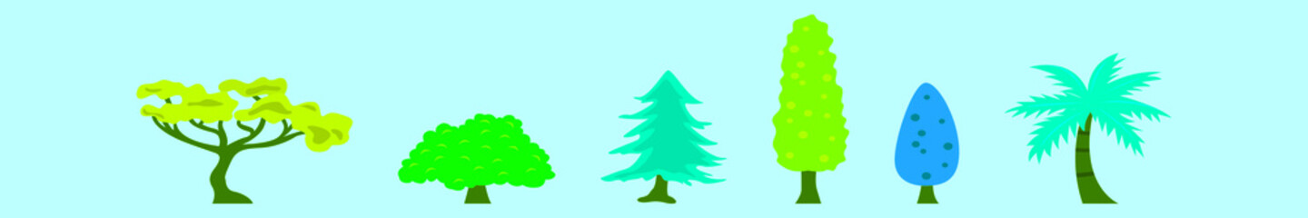 set of trees logo cartoon icon design template with various models. vector illustration isolated on blue background