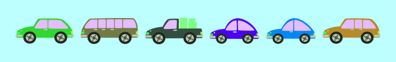 set of car cartoon icon design template with various models. vector illustration isolated on blue background