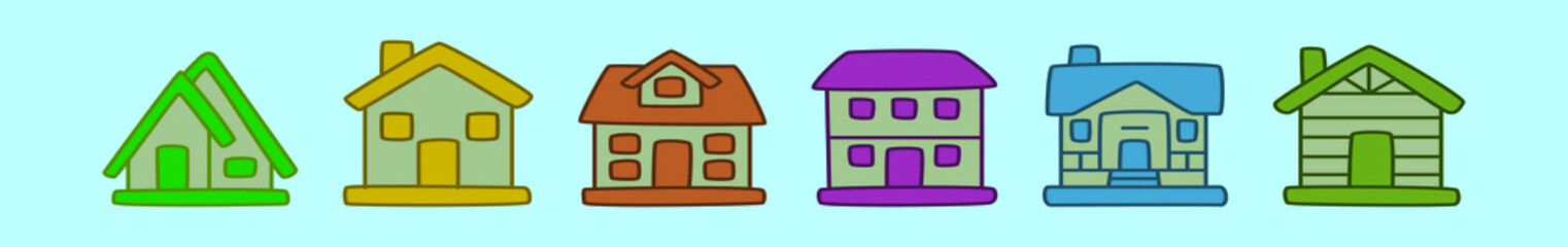 set of house cartoon icon design template with various models. vector illustration isolated on blue background