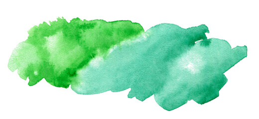 Green and turquoise watercolor art hand paint on white background isolated, brush texture for text or logo	