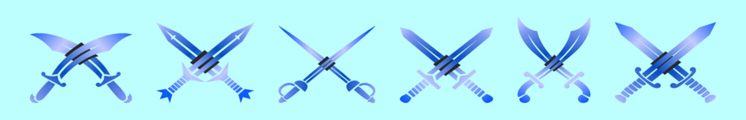 set of crossed swords cartoon icon design template with various models. vector illustration isolated on blue background