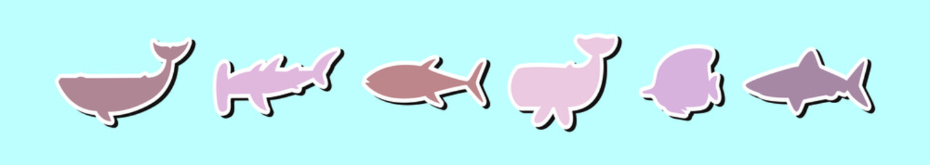 set of sea wild life cartoon icon design templates with various car models. vector illustration isolated on blue background