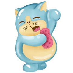 Blue and yellow washing cat illustration