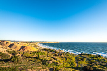 Fototapeta na wymiar Blanche Point coastline at sunset viewed from the lookout, South Australia