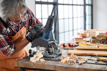 professional carpenters work creatively at home, creative carpenter trainer workshop, craftsman person in wood industry construction business concept, repair tool equipment