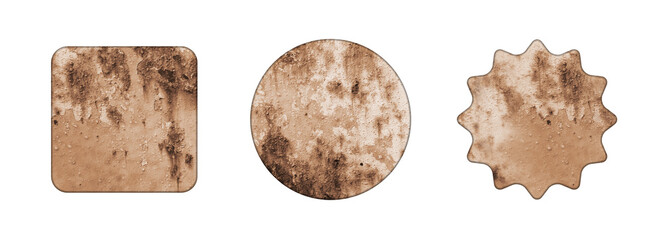 Empty square, round ans star tin sign on a white background	