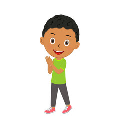 cute cartoon boy clap his hands