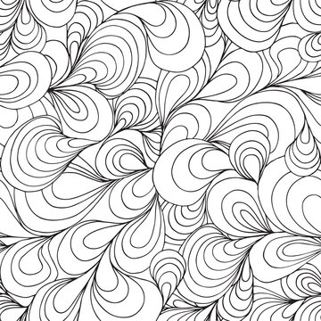 Hand drawn curly swirls in black and white. monochrome seamless pattern