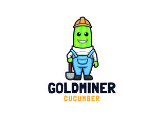 Cartoon gold miner cucumber logo character mascot design illustration