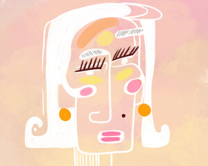 light stylish hand drawn abstract female portrait in avant-garde style, line drawing