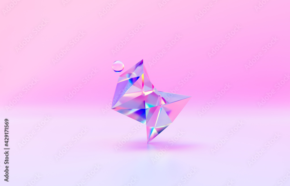 Aufkleber beauty fashion podium backdrop for product display with abstract iridescent gem stone. 3d rendering.