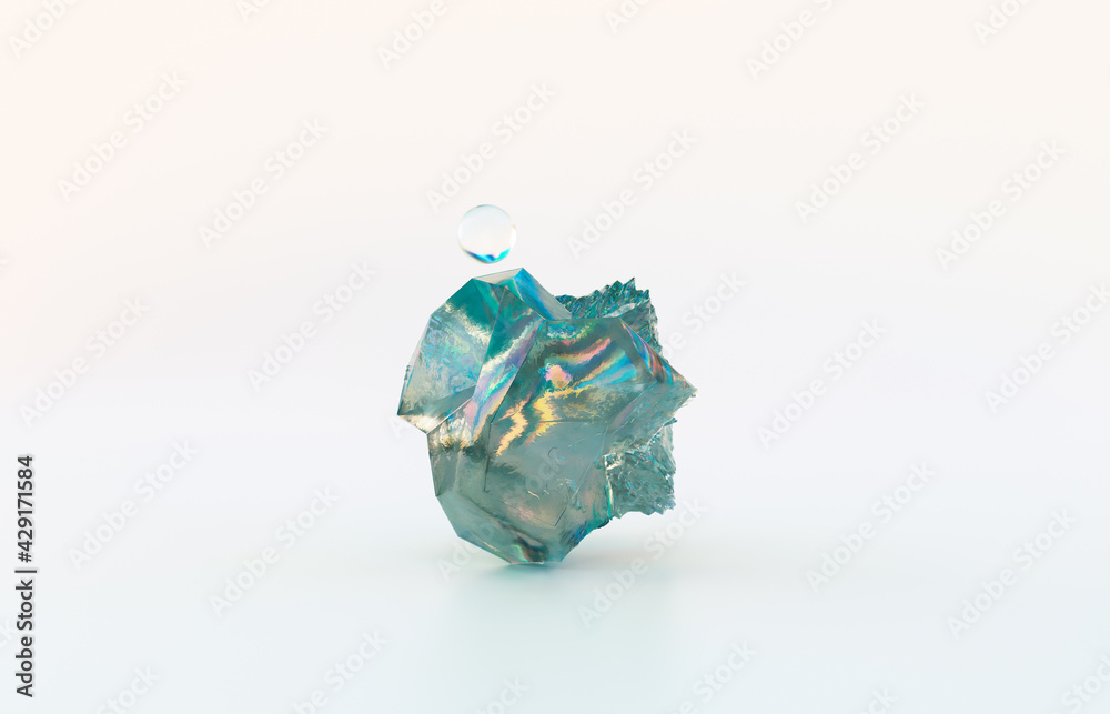 Aufkleber beauty fashion podium backdrop for product display with abstract iridescent gem stone. 3d rendering.