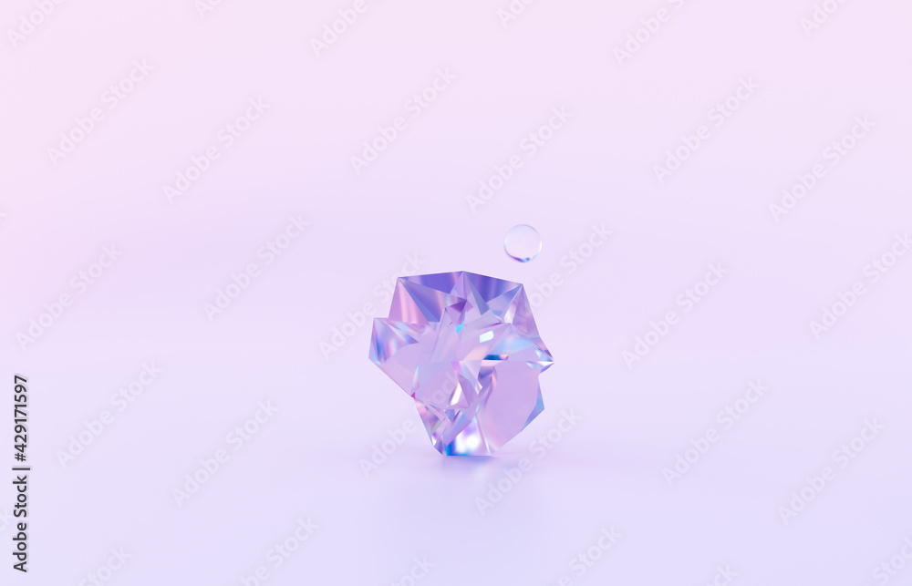 Aufkleber beauty fashion podium backdrop for product display with abstract iridescent gem stone. 3d rendering.