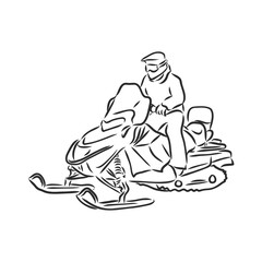 isolated illustration of a rider on a snow scooter , black and white drawing, white background snowmobile vector sketch on white background