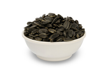Sunflower seeds in bowl isolated on white