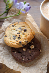 Chocolate and vanilla cookies and donuts