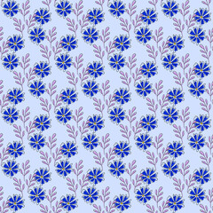 Vector seamless pattern with floral, repeating element. Pattern with a blue flower on a blue background. Use in textiles, clothing, wallpaper, design, baby backgrounds, wrapping paper.