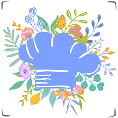 cute chefs hat decorated with floral bouquet vector illustration