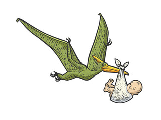 pterodactyl carries newborn baby sketch raster