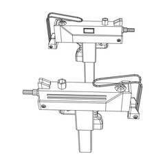 Submachine gun modern firearms pistol. Wireframe low poly mesh vector illustration.