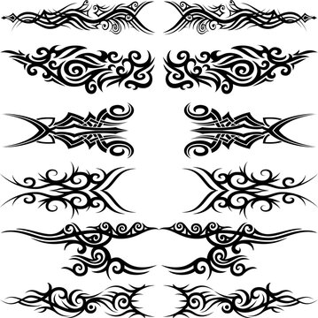 Tribal Polynesian Maori swirl tattoo vector silhouette collection