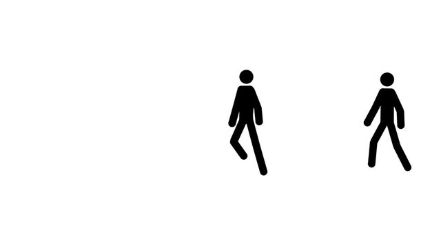 Group of walking stickmen stopping in line: animation on the white background