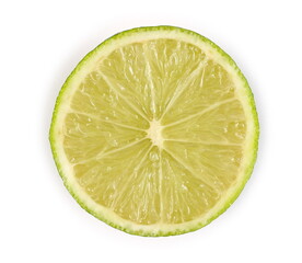 Green sliced lime half isolated on white background