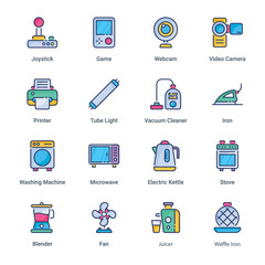 Electronics‌ ‌and‌ ‌Appliances‌ Filled Icons - Stroked, Vectors