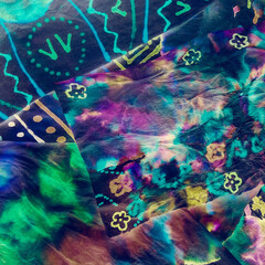 Rainbow Tie Die Shirt. Paint Texture Dots. Water