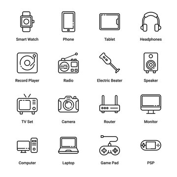Electronics‌ ‌and‌ ‌Appliances‌ Outline Icons - Stroked, Vectors