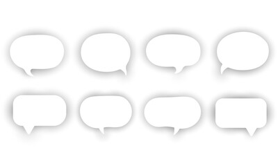 Set of speak bubble text, chatting box, message box outline cartoon vector illustration design. Balloon doodle style of thinking sign symbol on white color background.