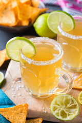 Fototapeta premium Mexican alcohol cocktail chelada with light beer and lime juice