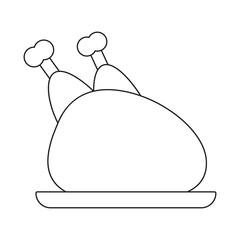 Chicken carcass on a plate with legs, black and white icon. Vector Illustration