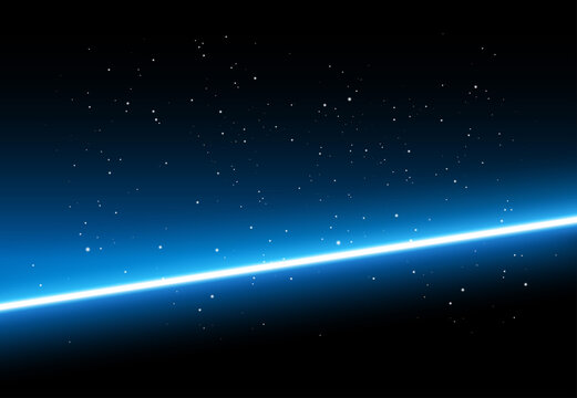 Abstract space background - shining blue light on black background with stars - vector